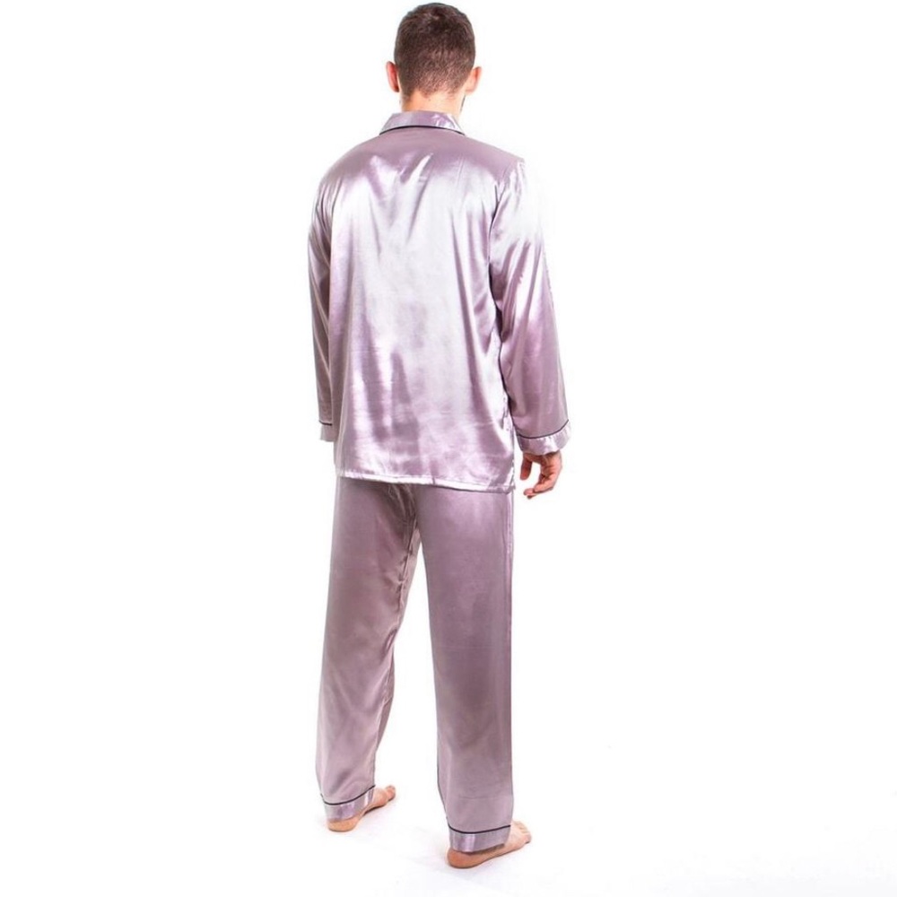 SOLDMen's Satin Pajamas Long Sleeves + Pants - Picture 4 of 13